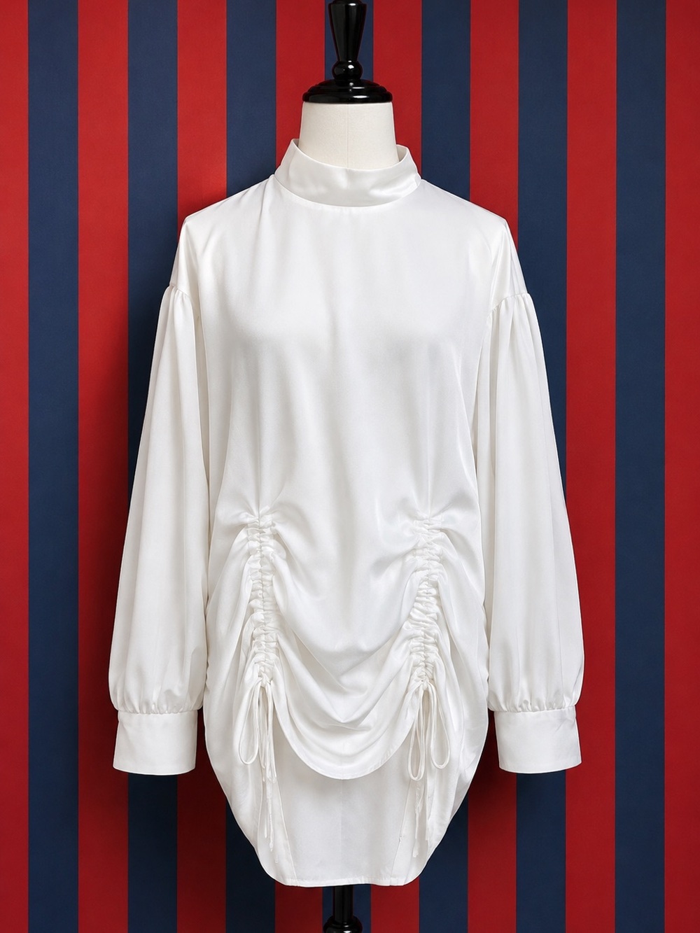Elevated White Drawstring Satin Dress